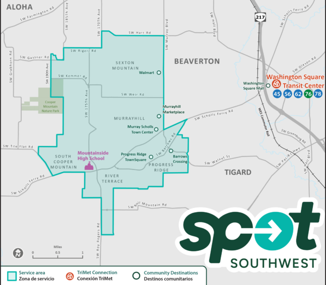 A map of the SPOT Southwest service area